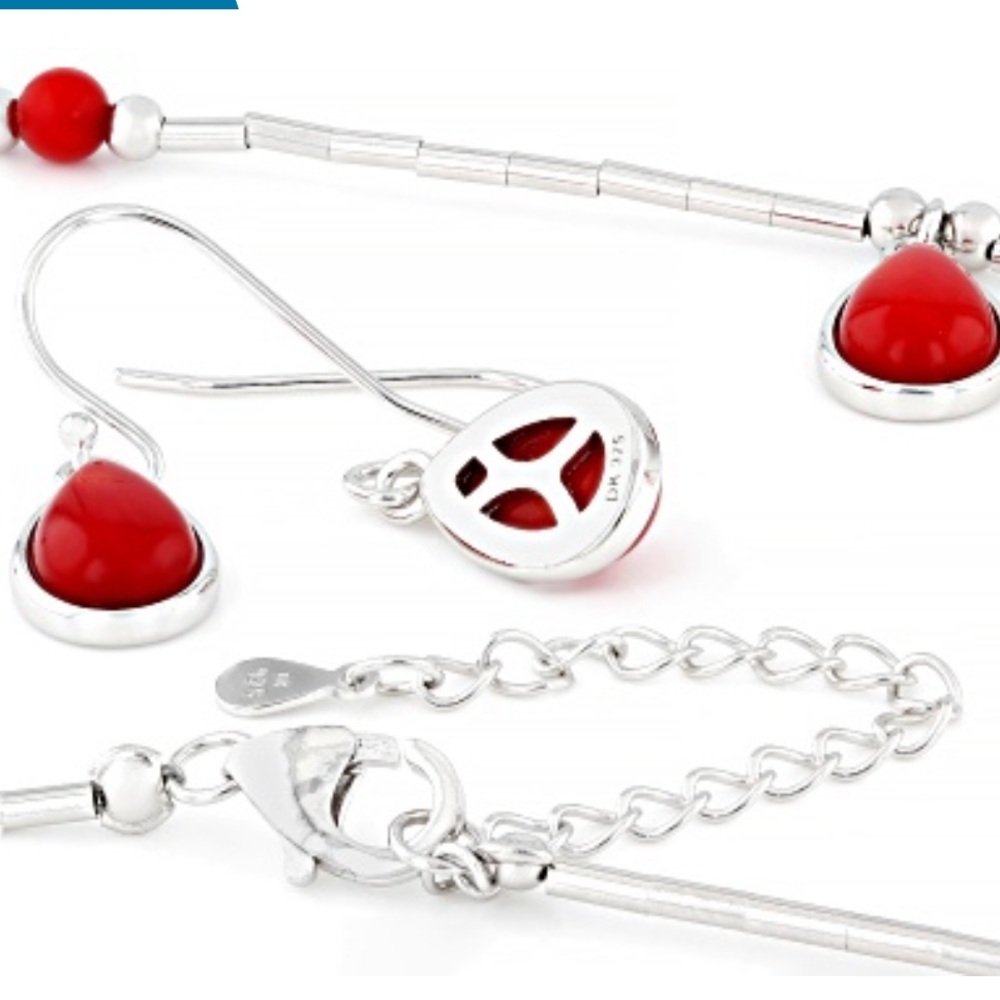 Sterling Silver and Coral .925 Necklace and Earrings Set - Picture 16 of 16